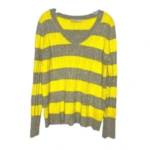 Ann Taylor Loft Wool & Rabbit Hair Blend Striped V Neck Casual Cable Sweater